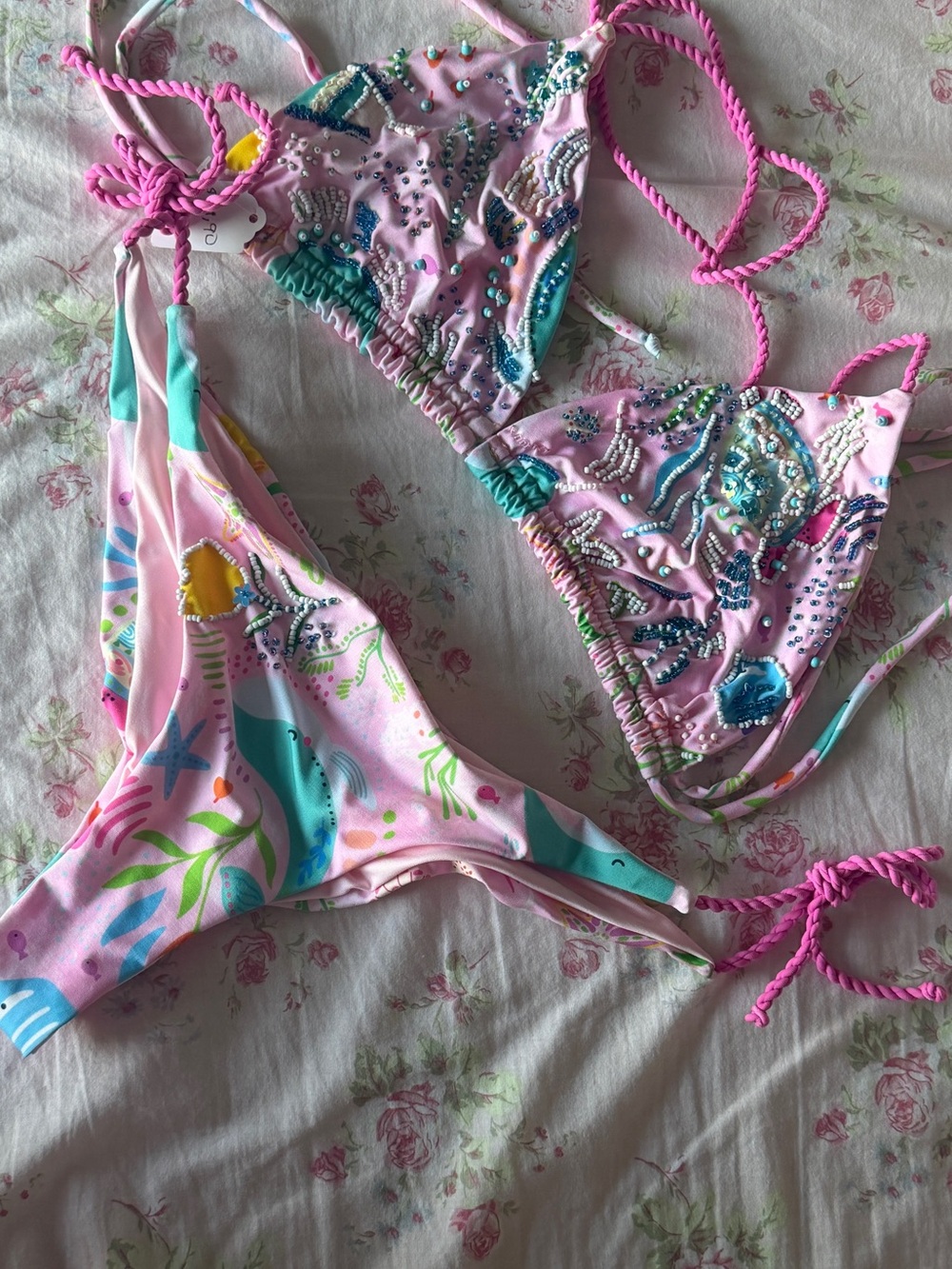 Beaded Pink Seashell Bikini Set
